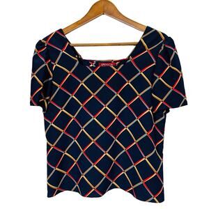 Vintage 80s Sasson Square Neck Blouse Top Cap Sleeve Shirt - 10